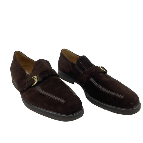 Paolo de Marco Brown Leather Suede Buckle Loafers Dress Shoes Mens 16 Paolo De Marco Mens Suede Crocodile Leather Buckle Loafers  main image 3